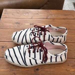 Toms Navy Striped Canvas Shoes with Red Laces
